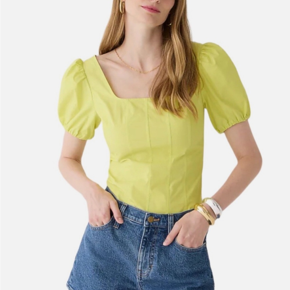 J. Crew Yellow Puff Sleeve Fitted Blouse